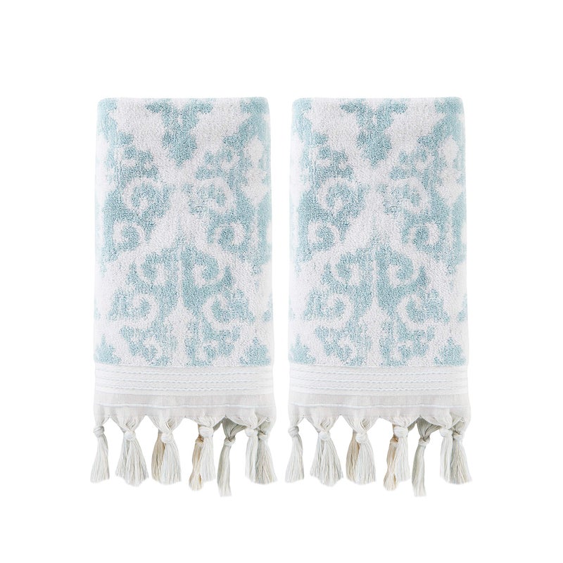 SKL Home Mirage Fringe 100% Turkish Cotton Hand Towel Set, Aqua - Image 1
